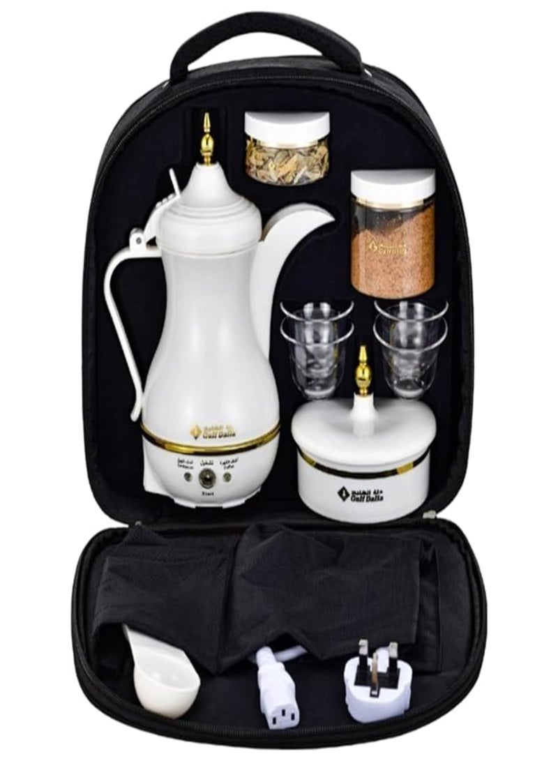 Gulf Dalla Electric Arabic Coffee Maker Set With Travel Bag, 400ml Capacity, 850W Power, Storage Containers And Cups, White GA-C94841 - Image 1